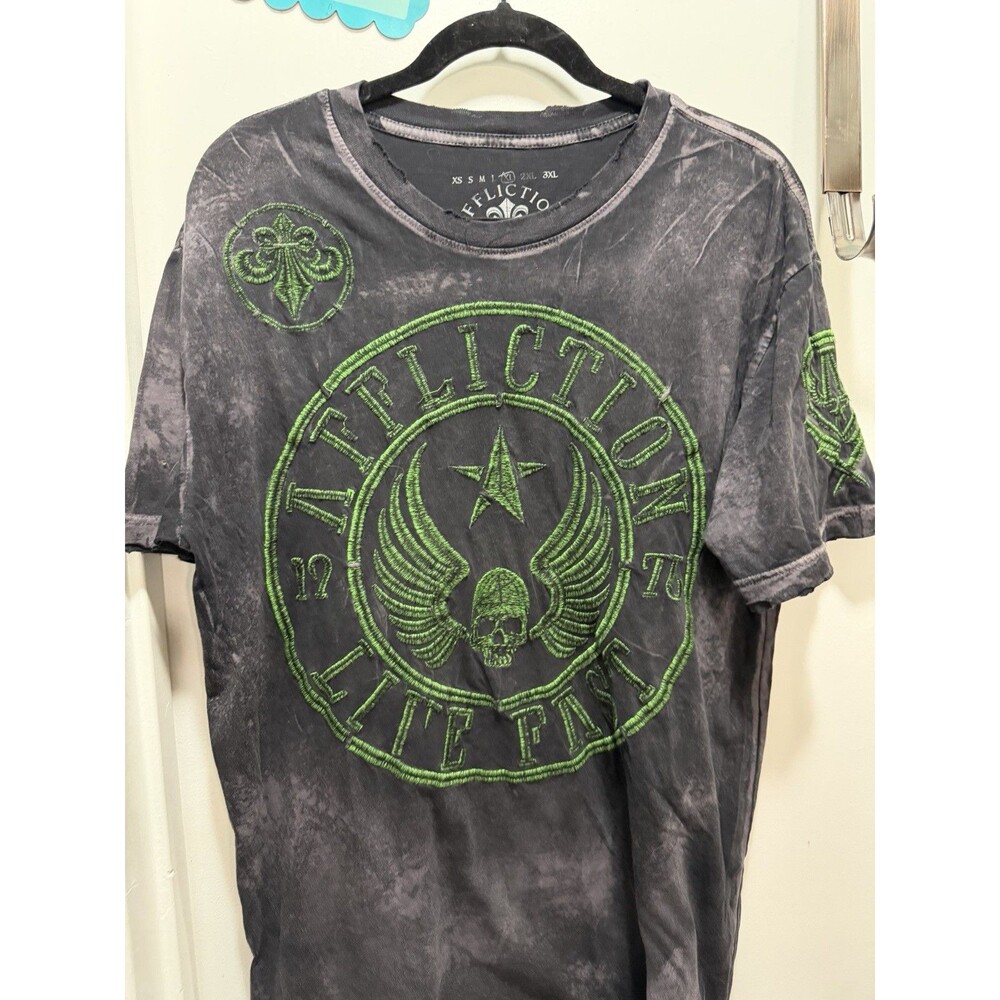 Affliction Live Fast Skull Graphic Tee Black/Green Men's XL Short Sleeve